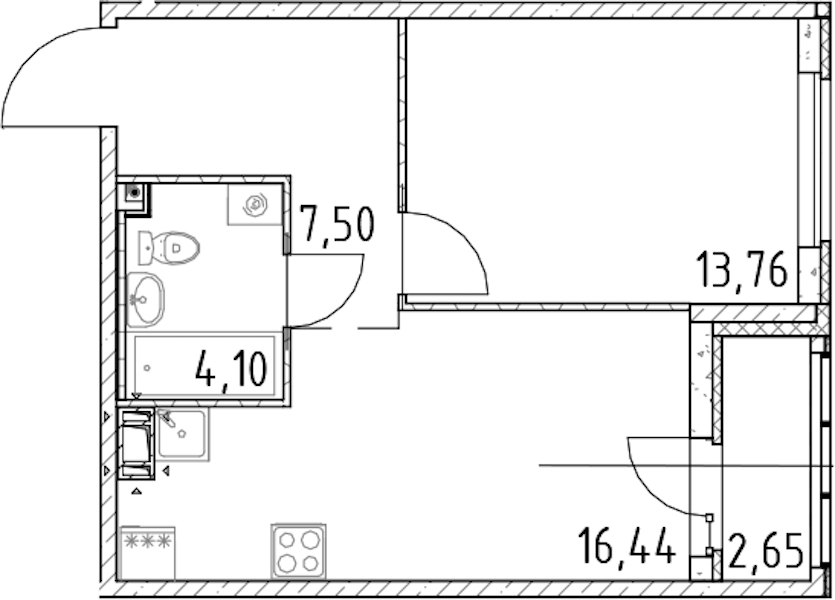 1-комнатная квартира 41.8 м², 11/17 эт., ЖК «Город Первых»